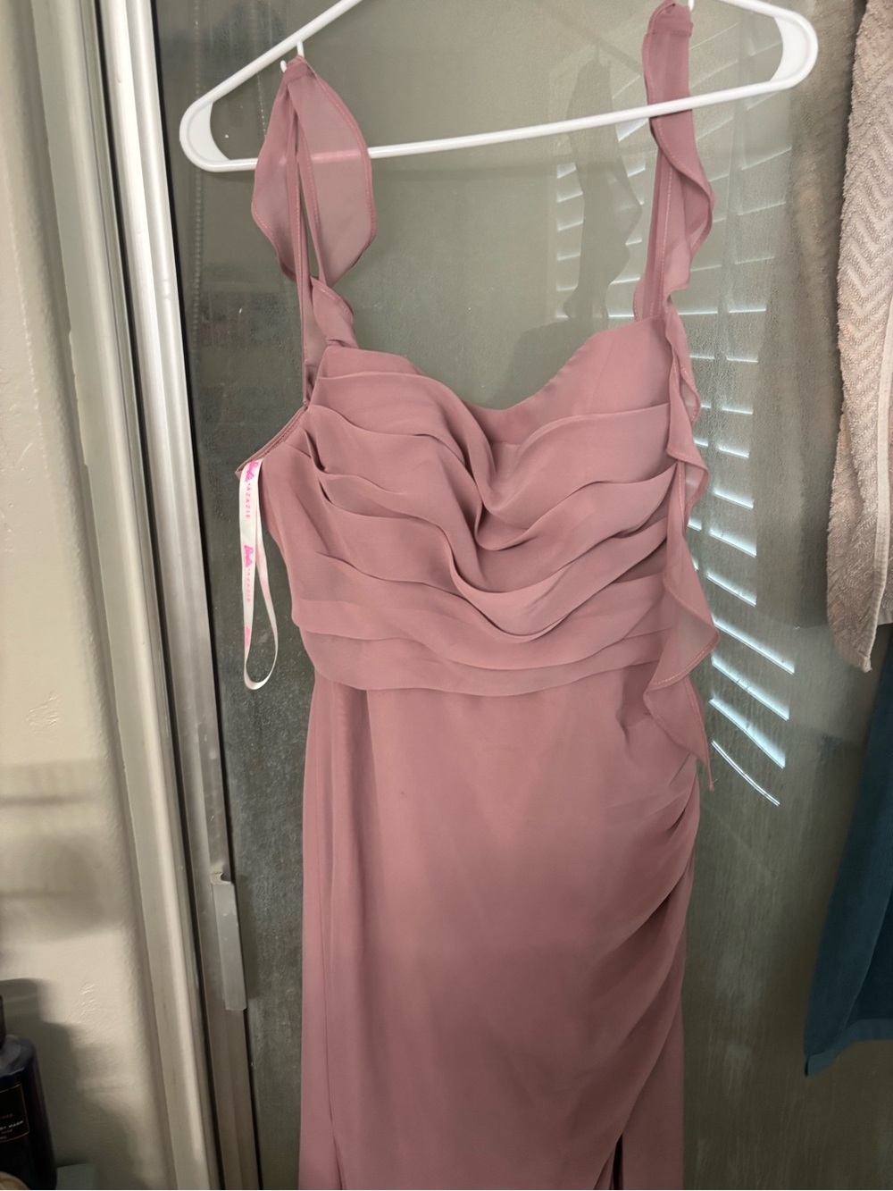 Barbie vintage blush Ruffle-Strap Prom Dress with Side Slit